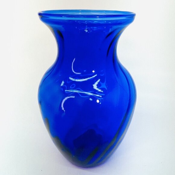 Vintage Indiana Glass Cobalt Blue Flower Vase Swirled Diamond 3D Effect Ohio USA - Picture 9 of 12